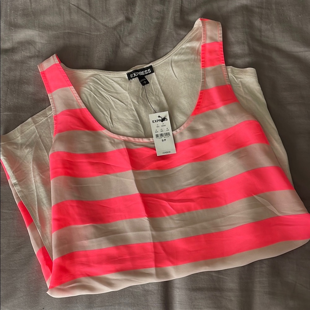 Express Women's Pink and Beige Striped Tank Top
